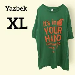 Yazbek 【XL】Tシャツ 半袖 ゆったり 緑 海外古着 ロゴT メッセージ