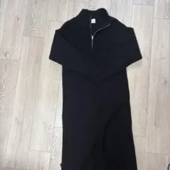 ブラックリブ編みハイネックワンピース