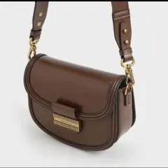 CHARLES & KEITH ブラウン ショルダーバッグ　レトロ