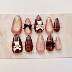 【ネイルチップ2】ネイルチップセット マグネットくまリボン