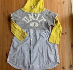 デニムダンガリー フード付きワンピース S-MEDIUM