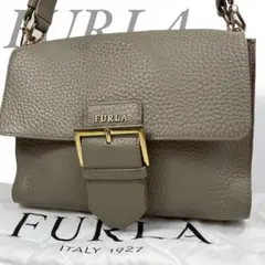 FURLA フルラ ショルダーバッグ シボ革 レザー ブラウン 金ロゴ 斜めがけ