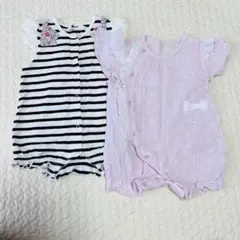 e babyボーダーロンパース　花柄ロンパース　綿100 フリルのサムネイル