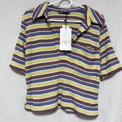【即購入◎】ZARA メンズポロシャツ ボーダー大きいサイズ 半袖 L古着系