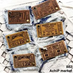 882　革タグ　レザータグ　英字タグ　チケットタグ　デニムリメイク　6個セット