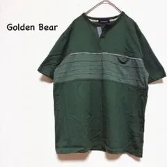 ゴールデンベア メンズTシャツ ヘンリーネック ボーダー コットン 緑 Mのサムネイル