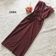 ZARA ロングワンピース ドレス ボルドー ギャザー 結婚式 パーティー S