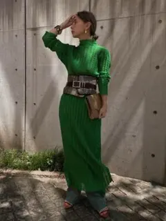 Ameri PLAID SHEER TURTLE KNIT DRESS