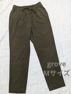 grove カジュアル　イージーパンツ オリーブ グリーン系 M ウエストゴム