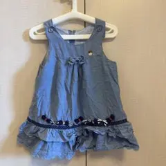ミキハウス ジャンパースカート 90cm 日本製 デニム風 フリル 女の子のサムネイル