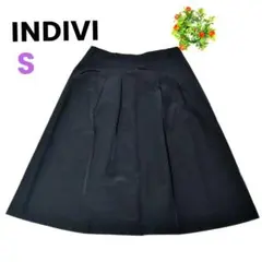 INDIVI 膝丈フレアスカート 黒 ウエストゴム きれいめ 38 S