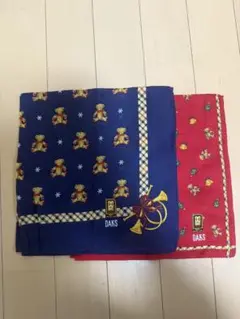 未使用保管品 ダックス DAKS テディベア チェック柄 ハンカチ 約46cm