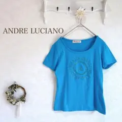 アンドレ ルチアーノ　Tシャツ 半袖　ターコイズブルー　綿89% ラメ入りロゴ⭐︎のサムネイル