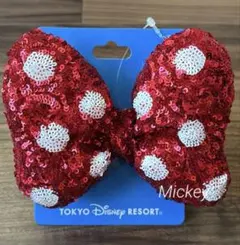 【新品】ディズニー　ヘアゴム ミニー リボン スパンコール レッド