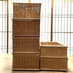 無印良品　重なるブリ材長方形バスケット 大中小9個セット+フタ3個 無印良品 重なるブリ材長方形バスケット 大中小9個セット+フタ3個