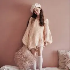 トリートユアセルフ　handmade loose knit ピンクニット