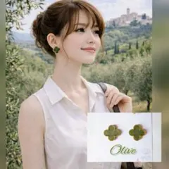 人気ꕤ୭*四葉 クローバー ピアス イヤリング オリーブ