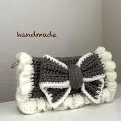 ハンドメイド リボンペンケース 編み物 ポーチ