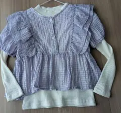 イオン　２枚重ねトップス　パープル✕ホワイト　１２０㌢