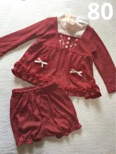 新品☆水玉トップス　かぼちゃパンツ　セットアップ　赤　80