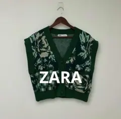 ZARA ザラ 花柄 ニット ベスト グリーン S