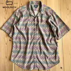 06M030◯ 90s Woolrich ネイティブ 幾何学 総柄 半袖シャツのサムネイル