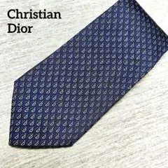 Dior ディオール シルク ネクタイ CDロゴ 総柄 ネイビー 肉厚