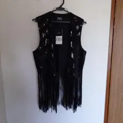 ZARA ブラック フリンジベスト