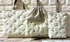 星　月　ヌビ　キルト　ハンドメイド　レッスンバッグ　韓国　上履き服ら　体操着袋