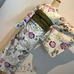【新品/２点セット】オフホワイト に紫のお花