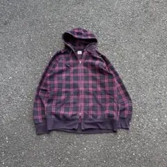 00's old uniqlo ダブル ジップ パーカー パープル チェック