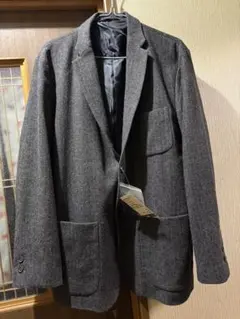 再生ウール混 グレー テーラードジャケット XL