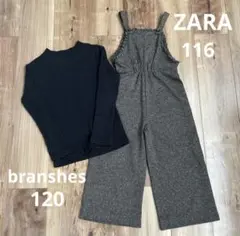 ZARA チェック柄オーバーオール branshes ハイネック　2点セット