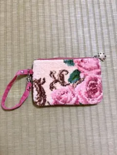 美品 アーンジョー（Enjeau）シェニール織 ポーチ 花柄 ストラップ付のサムネイル
