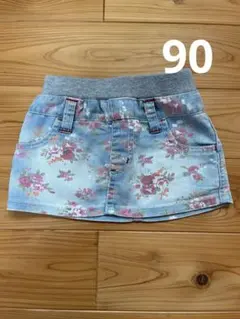 デニム　ミニ　スカート　花柄　90
