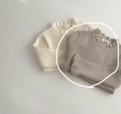 フリルリブケーニット　80 ベージュ