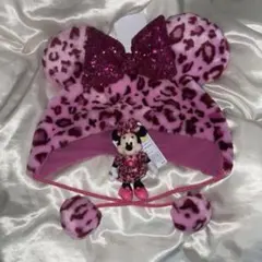 ミニー・マウス ヒョウ柄ファンキャップ チャーム付き