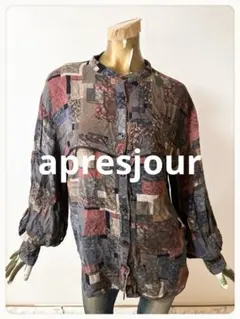 ☘️T22103☘️apresjour 総柄プリント バンドカラー レーヨンシャツのサムネイル