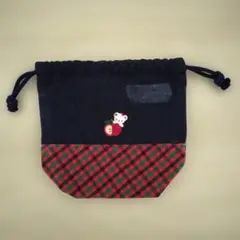 きゅーたろう様専用 ファミリア風緑チェック ポーチ ＆バネ口メガネ