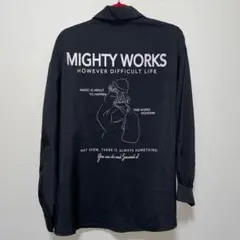 最安値❣️MIGHTY WORKS 長袖　イラスト　シャツ　ブラック　薄手　M