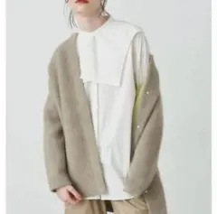 《美品》ELENDEEK ラクーンミックスダブルカーディガン ベージュ イエロー