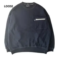 【美品】LOSE 黒 白ステッチ ジップポケット 男女兼用 カジュアルスウェット