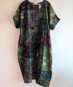 メイリールー　総柄ワンピース　綿麻