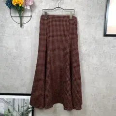 【美品】ロングワンピース フレアスカート XL ブラウン チェック