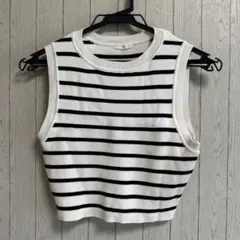 GU クロップド丈 ボーダー ノースリーブニット タンクトップ