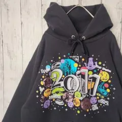 ディズニーランド パーカー 黒 ヘインズ メタリックプリント 2011