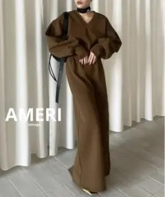 【美品】AMERI ブラウン シースルー袖 ロングドレス メルカリ
