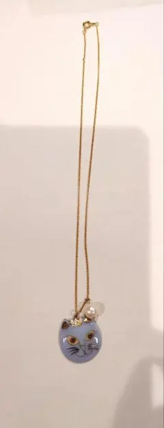 猫の顔 ハンドメイド　ネックレス パール付き