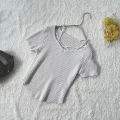 me➕em select ミームセレクト リブ編み オフショルダー Tシャツ