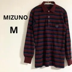 ＊ミズノ メンズ 長袖 ポロシャツ カットソー 赤 レッド ボーダー 混毛 Mのサムネイル